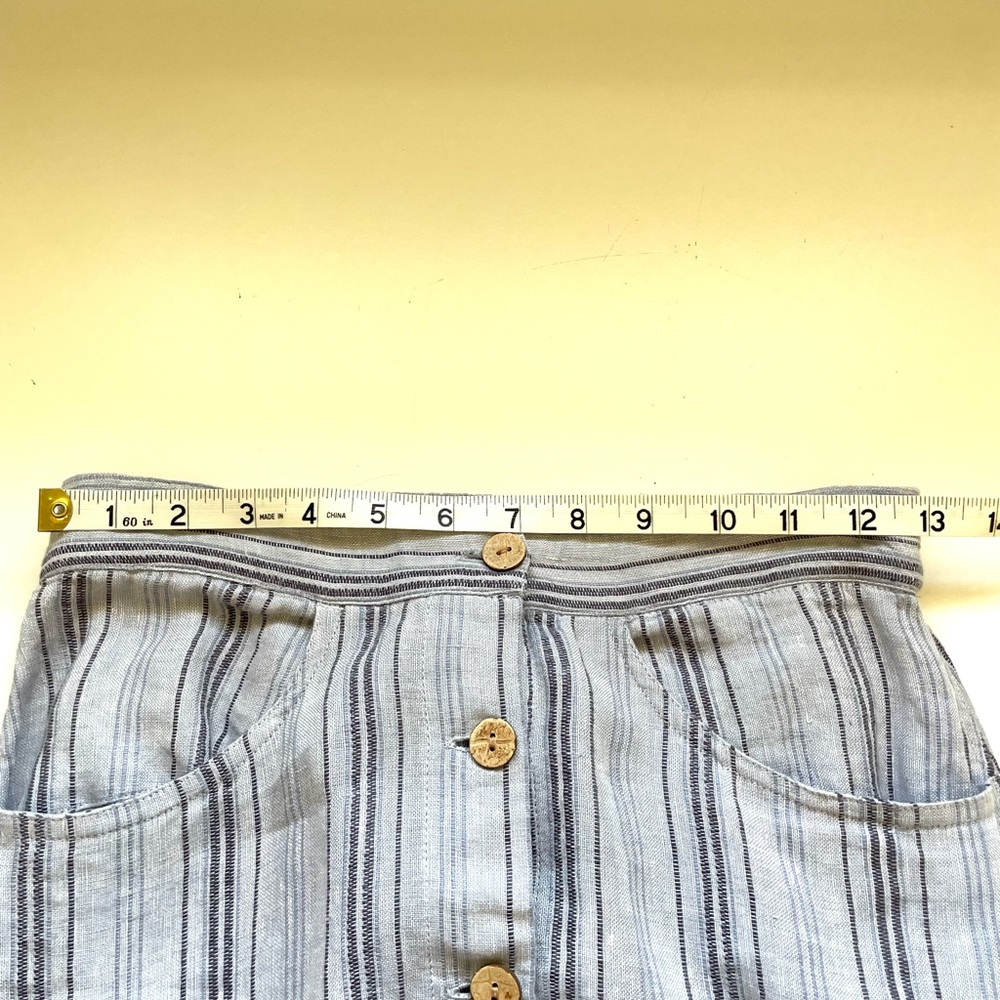 Faherty XS Linen Button Front Stripe Skirt Elastic Waist Coastal Classic Preppy - Picture 7 of 8